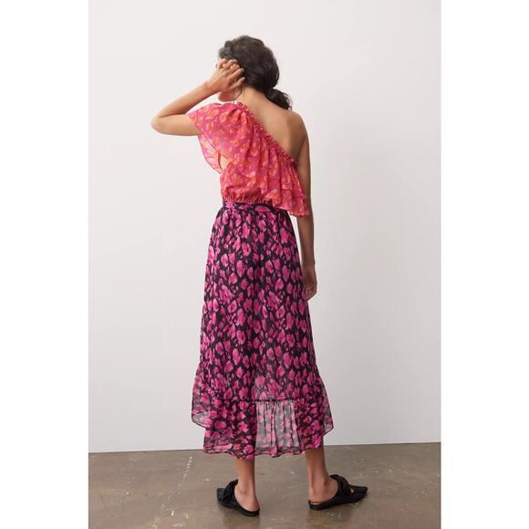 Anthropologie Dress Womens Small NWT Aida One Shoulder Maxi High Low Floral Pink - Picture 2 of 12